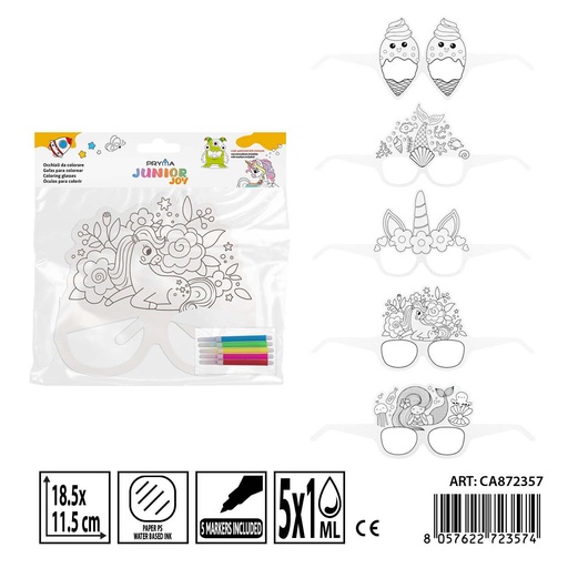 [0239249] Gafas para colorear con rotuladores 3PZ + 5PZ 18.5x11.5 cm - Actividades creativas