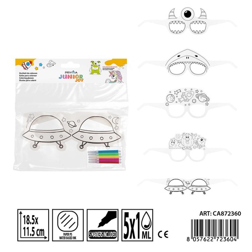 [0239250] Gafas para colorear con rotuladores 3PZ + 5PZ 18.5x11.5 cm - Actividades creativas
