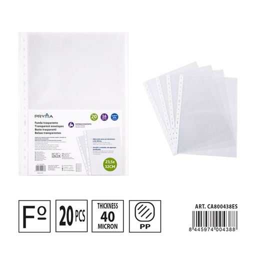 [A001905] Folios multitaladro transparente 20PZ 0.04 mm 16 agujeros - Material de oficina