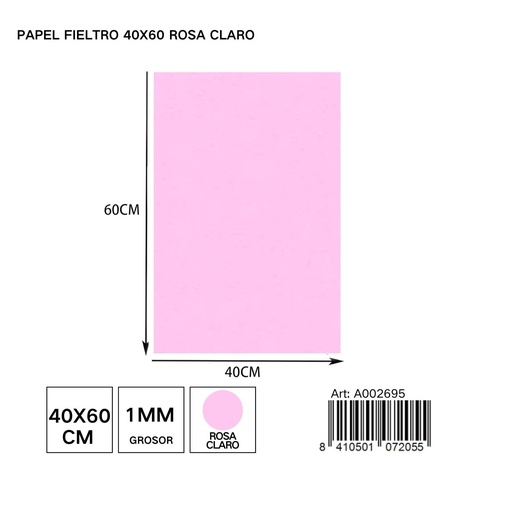 [A002695] Papel fieltro 40x60 cm rosa - Creatividad en tus proyectos