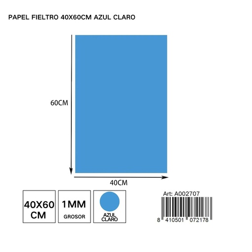 [A002707] Papel fieltro 40x60 cm azul claro - Crea tus proyectos con estilo