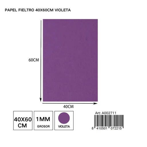 [A002711] Papel fieltro violeta 40x60 cm - Materiales de manualidades
