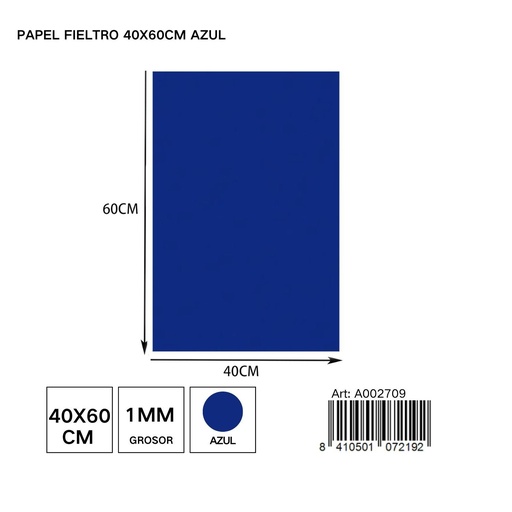 [A002709] Papel fieltro azul 40x60 cm - Materiales de manualidades