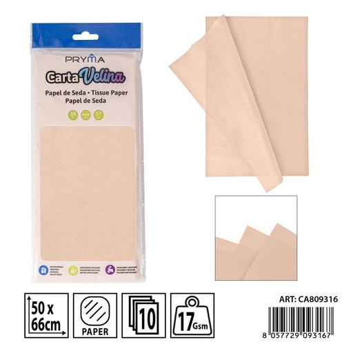 [0238212] Papel de seda rosa carne 50x66 cm 10FF - Material de manualidades