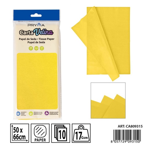 [0238211] Papel de seda amarillo 50x66cm (10 unidades) - Papelería para manualidades y papel