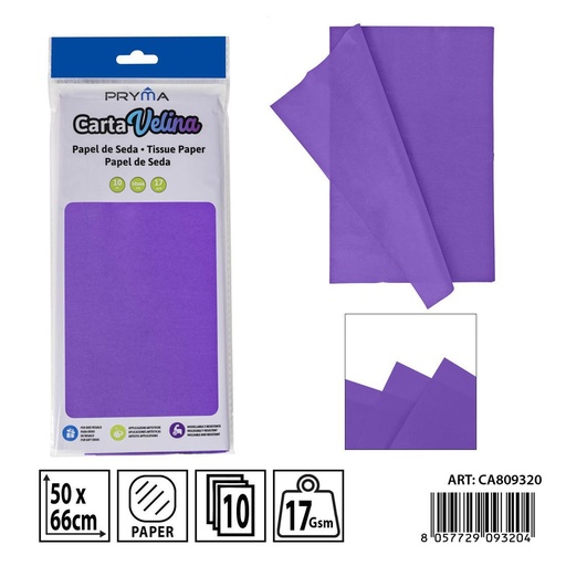 [0238217] Papel de seda morado 50x66 cm (10 unidades) - Materiales para manualidades