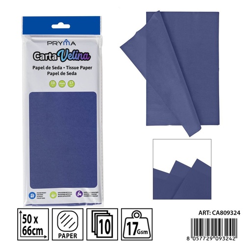 [0238220] Papel de seda azul oscuro 50x66 cm 10FF - Material de manualidades