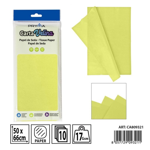 [0238221] Papel de seda verde claro 50x66 cm 10FF - Material de manualidades