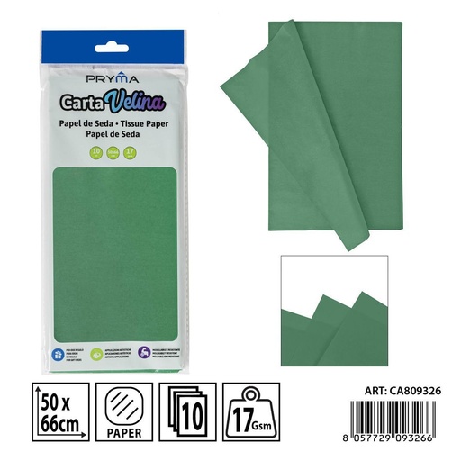 [0238223] Papel de seda verde oscuro 50x66 cm 10 ff - Arte y manualidades
