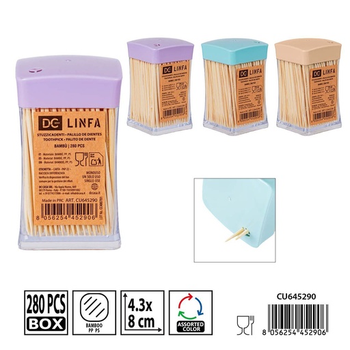 [0239069] Palillos de dientes de bambú 280pz 4.3x4.3x8cm - Accesorios y utensilios de mesa