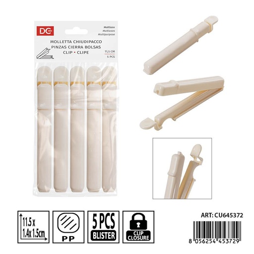 [0239264] Pinzas cierra bolsas 5pz 11.5x1.4x1.5cm - Accesorios de cocina y almacenamiento