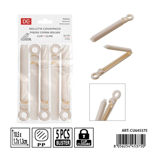 [0239265] Pinzas cierra bolsas 5pz 10.5x1.7x1.3cm - Accesorios de cocina y almacenamiento