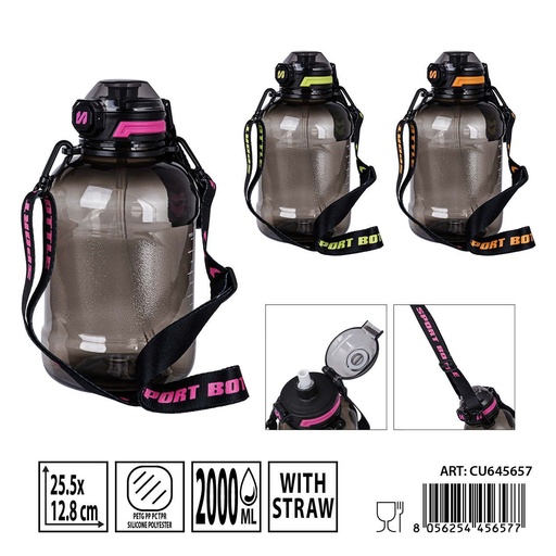 [0240908] Botella de agua con pajita 2000ml 25.5x12.8cm - Botellas de agua y utensilios de bebidas