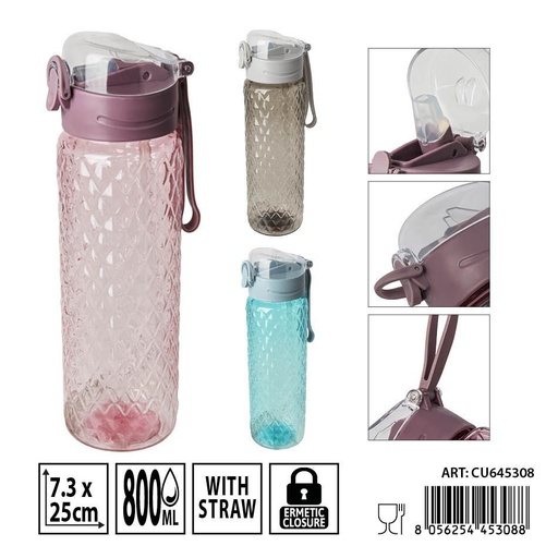 [0239041] Botella de agua de plástico 800 ml 7.3x25 cm - Accesorios de cocina y almacenamiento