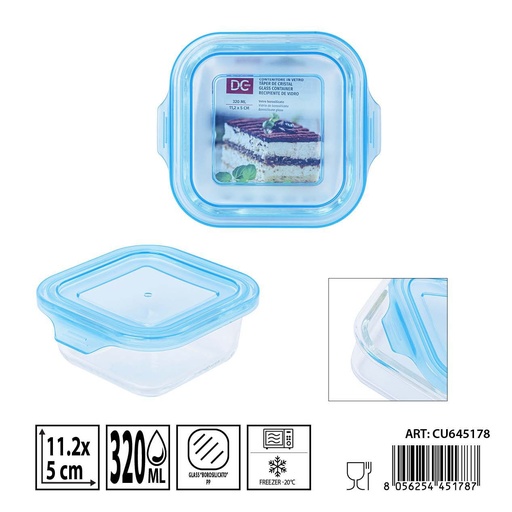 [0238477] Táper de cristal cuadrado 320ml 11.2x11.2x5cm - Recipientes de almacenamiento en vidrio