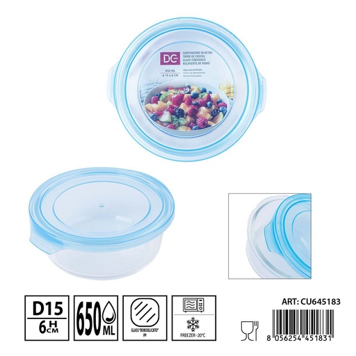 [0238485] Táper de cristal redondo 650ml 15x6cm - Recipientes de almacenamiento en vidrio