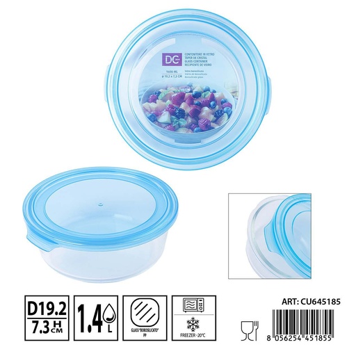 [0238487] Táper de cristal redondo 1400ml 19.2x7.3cm - Recipientes de almacenamiento en vidrio