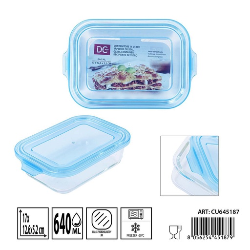 [0238489] Táper de cristal rectangular 640 ml - 17 x 12.6 x 5.2 cm