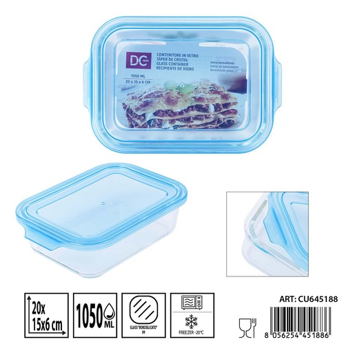 [0238490] Táper de cristal rectangular 1050 ml - 20 x 15 x 6 cm