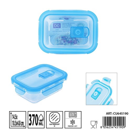 [0238492] Táper de cristal con válvula 370ml 14.5x10.5x4.8cm - Recipientes de almacenamiento en vidrio