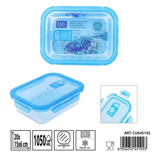 [0238494] Táper de cristal con válvula 1050 ml - 20 x 15 x 6 cm
