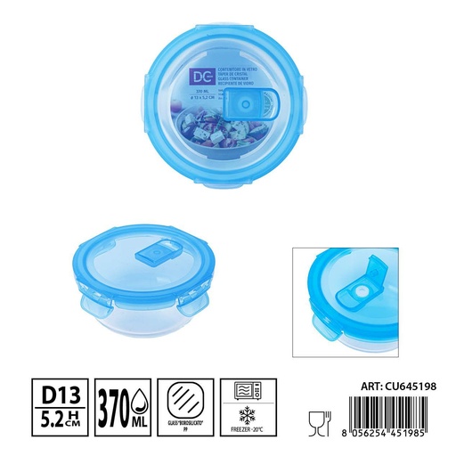 [0238500] Táper de cristal con válvula 370ml 13x5.2cm - Recipientes de almacenamiento en vidrio