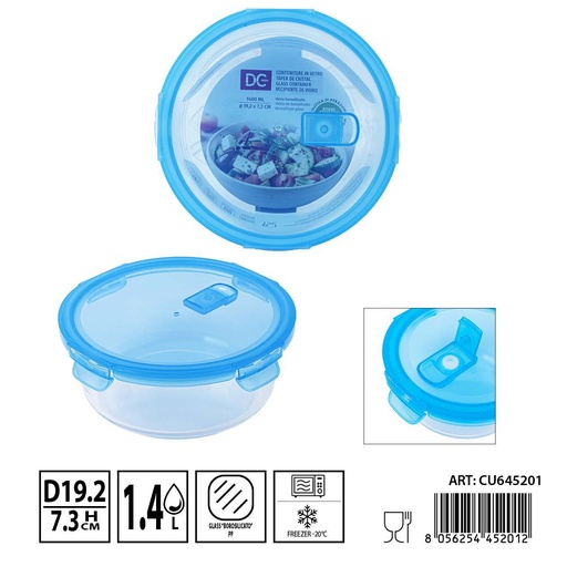 [0238503] Táper de cristal con válvula 1400ml 19.2x7.3cm - Recipientes de almacenamiento en vidrio
