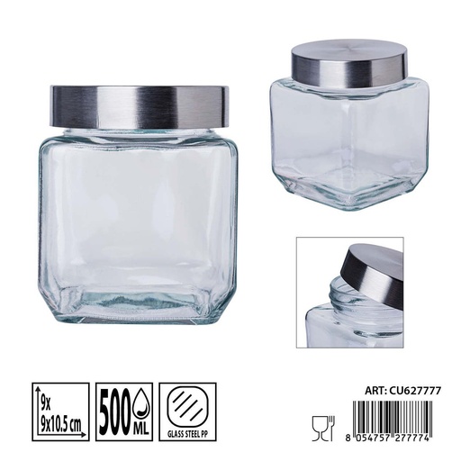[0236266] Bote de cristal con tapa 500 ml 9x9x10.5 cm - Almacenamiento y recipientes de vidrio