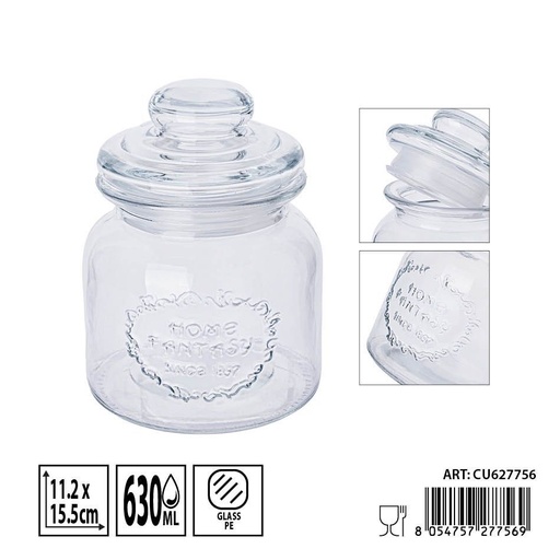 [0236319] Tarro de vidrio de 630ml 11.2x11.2x15.5cm - Almacenamiento en vidrio