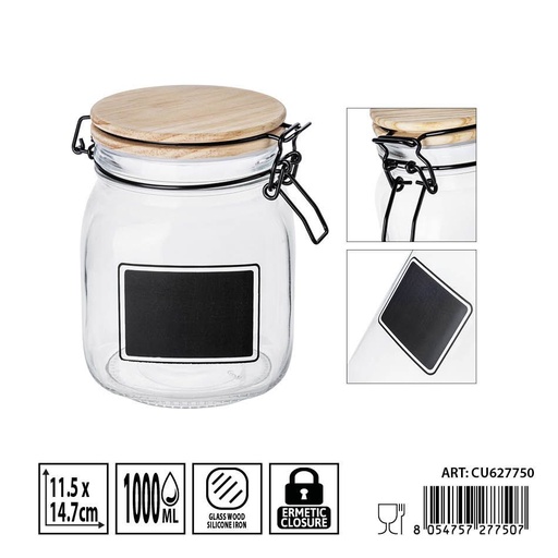 [0236313] Bote de cristal con tapa hermética de madera 1000 ml - Accesorios de cocina
