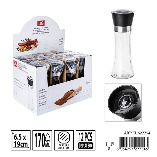[0236317] Molinillo de especias de cristal 170 ml 6,5x6,5x19 cm - Utensilios de cocina y molinillos