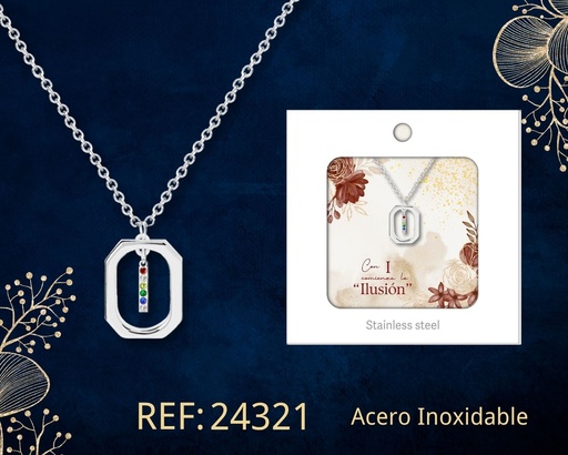 [24321] Collar letra I de acero plateado con caja - Joyería y accesorios
