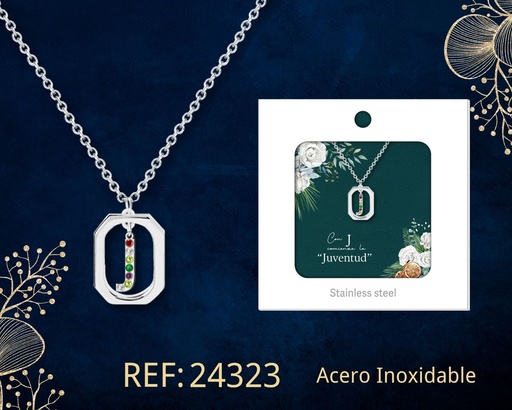 [24323] Collar letra J de acero plateado con caja - Joyería y accesorios