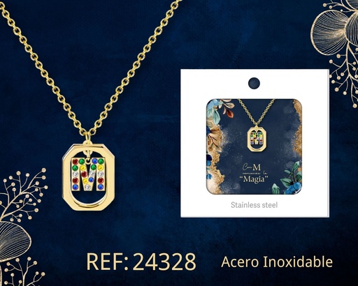 [24328] Collar letra M de acero dorado con caja - Joyería y accesorios