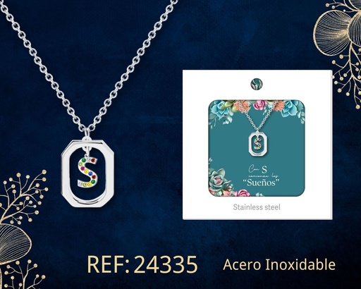 [24335] Collar letra S de acero plateado con caja - Joyería y accesorios