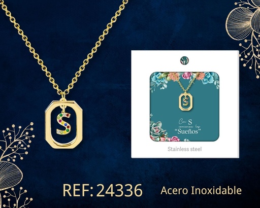 [24336] Collar letra S de acero dorado con caja - Joyería y accesorios
