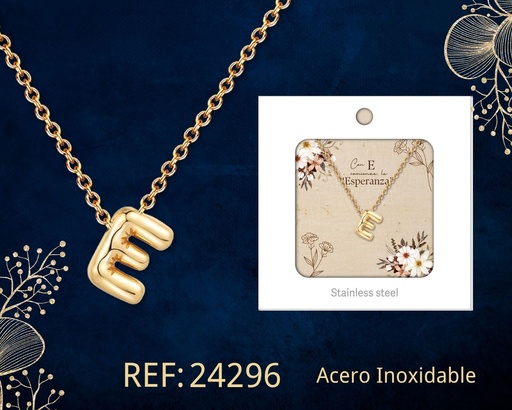 [24296] Collar letra E de acero dorado con caja - Joyería y accesorios