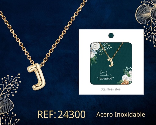 [24300] Collar letra J de acero dorado con caja - Joyería y accesorios