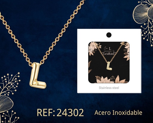 [24302] Collar letra L de acero dorado con caja - Joyería y accesorios