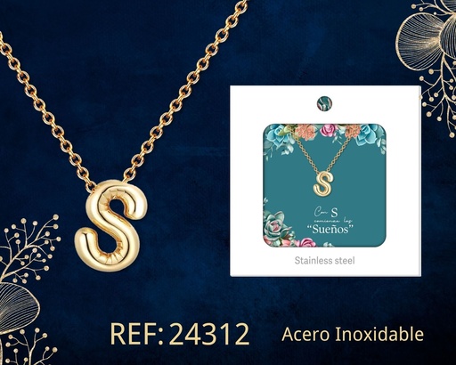 [24312] Collar letra S de acero dorado con caja - Joyería y accesorios