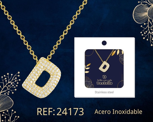 [24173] Collar letra D con circonita de acero color dorado - Joyería y accesorios