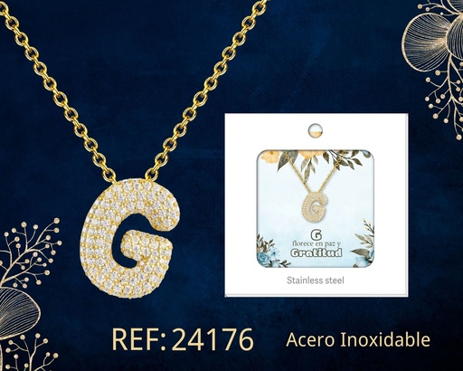 [24176] Collar letra G con circonita de acero color dorado - Joyería y accesorios