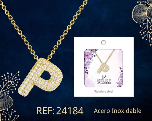 [24184] Collar letra P con circonita de acero color dorado - Joyería y accesorios