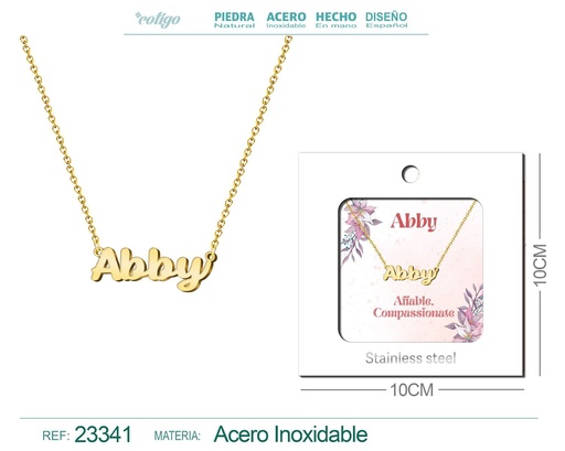 [23341] Collar Personalizado Nombre en Inglés Abby de Acero con Sobre