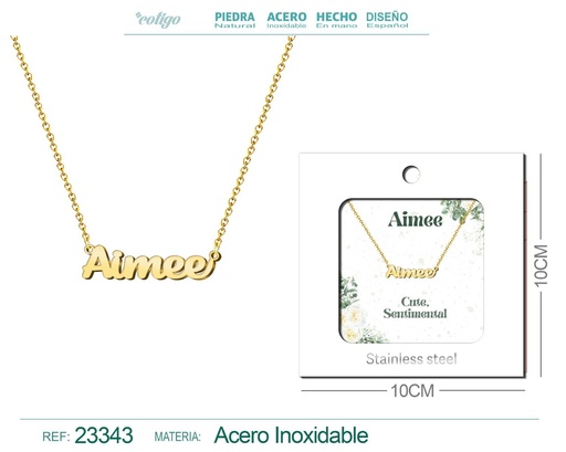 [23343] Collar Personalizado Nombre en Inglés Aimee de Acero con Sobre