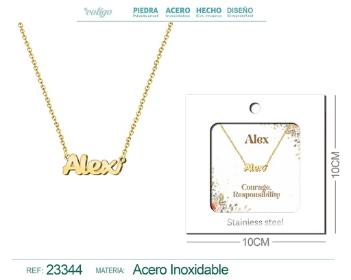 [23344] Collar Personalizado Nombre en Inglés Alex de Acero con Sobre