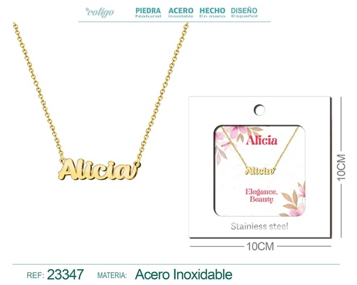 [23347] Collar Personalizado Nombre en Inglés Alicia de Acero con Sobre