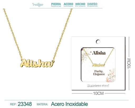 [23348] Collar Personalizado Nombre en Inglés Alisha de Acero con Sobre
