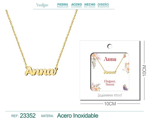 [23352] Collar Personalizado Nombre en Inglés Anna de Acero con Sobre