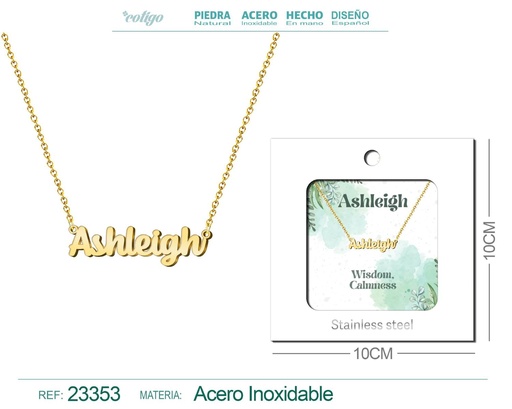 [23353] Collar Personalizado Nombre en Inglés Ashleigh de Acero con Sobre